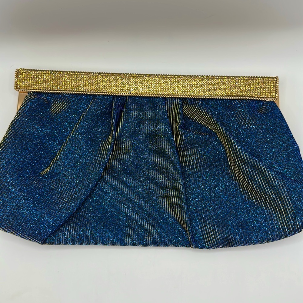 Blue sparkling evening clutch with crystals - Picture 3 of 14